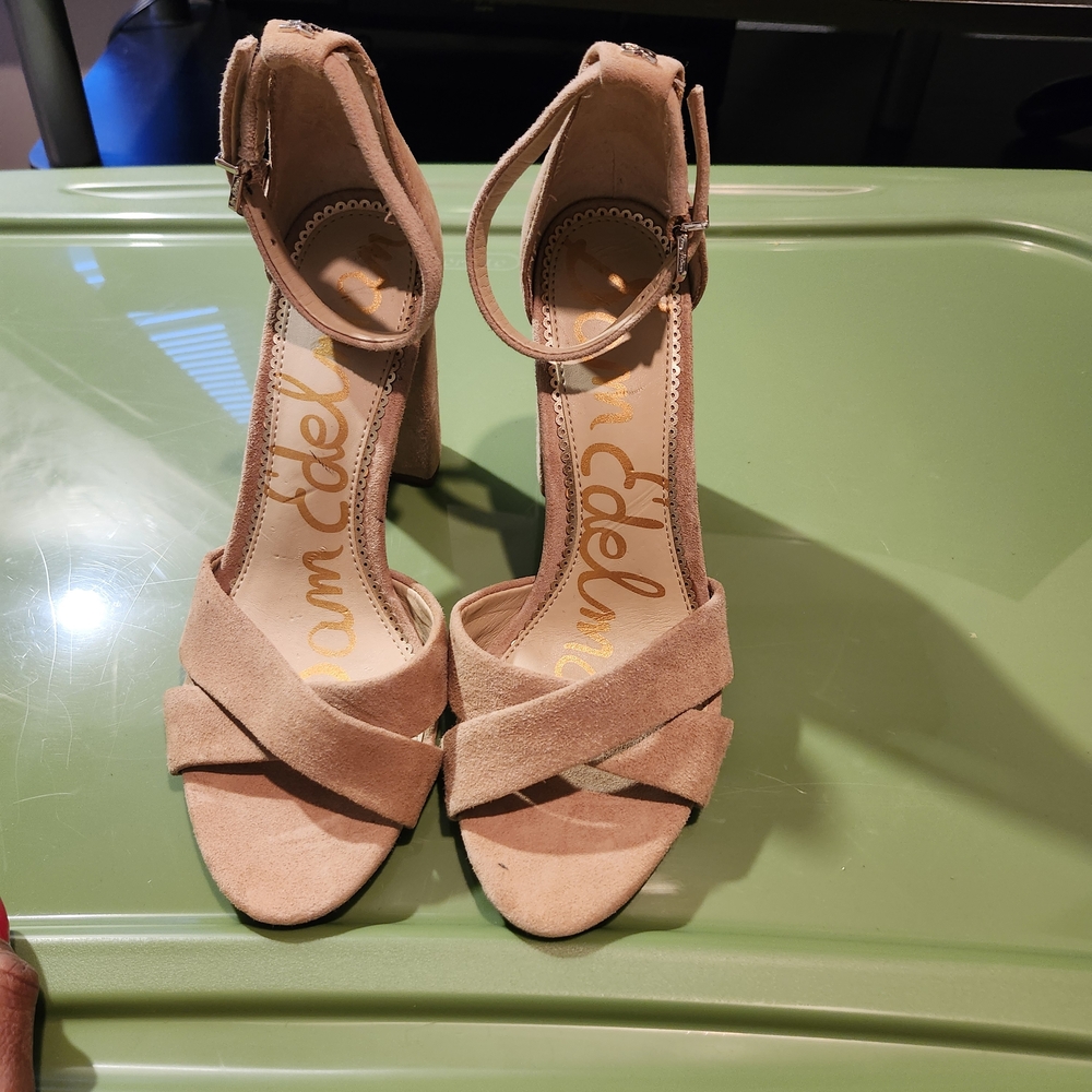 Sam Edelman Women's Nude Suede Block Heel Sandals